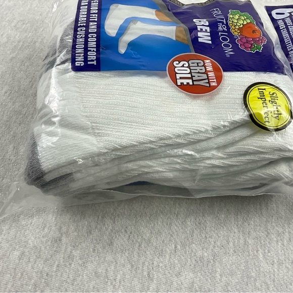 FRUIT OF THE LOOM COTTON BLEND MEN’S CREW SOCKS SLIGHTLY IMPERFECT 6 PAIRS WHITE - Picture 5 of 8